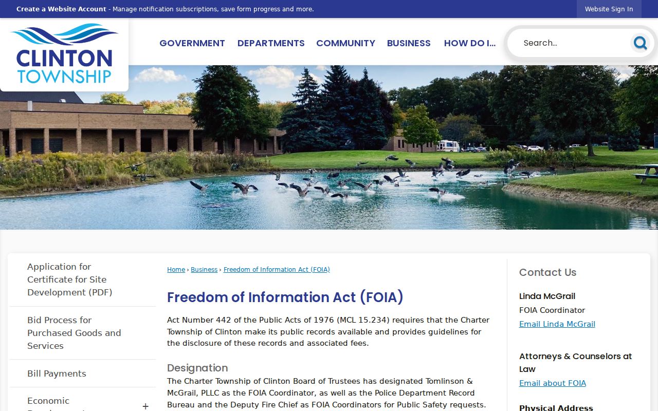 Clinton Township FOIA route for police and criminal history records