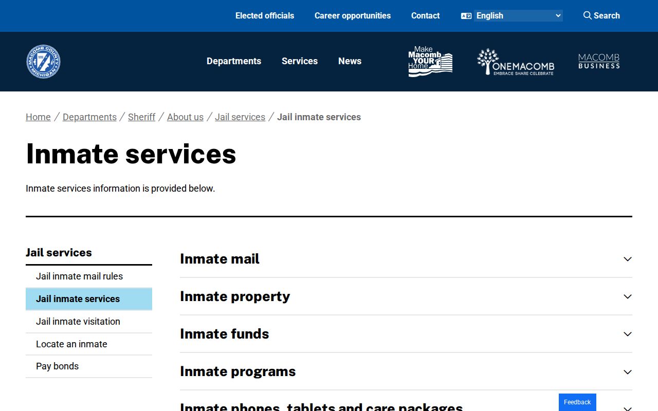 Macomb County arrest record and inmate services lookup