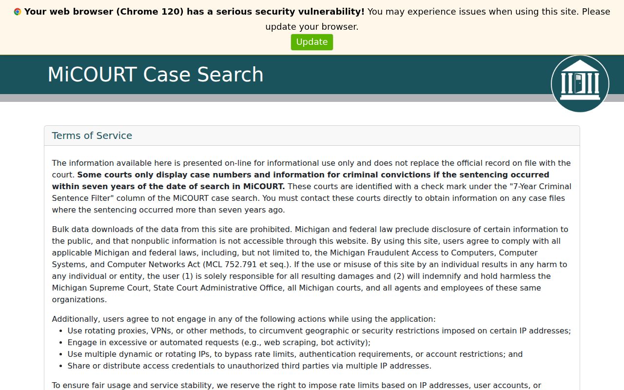 Macomb County criminal court case search through MiCOURT