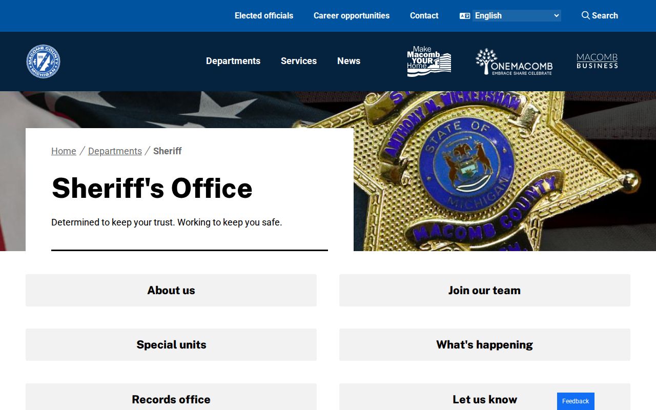 Macomb County Sheriff criminal history and jail service links