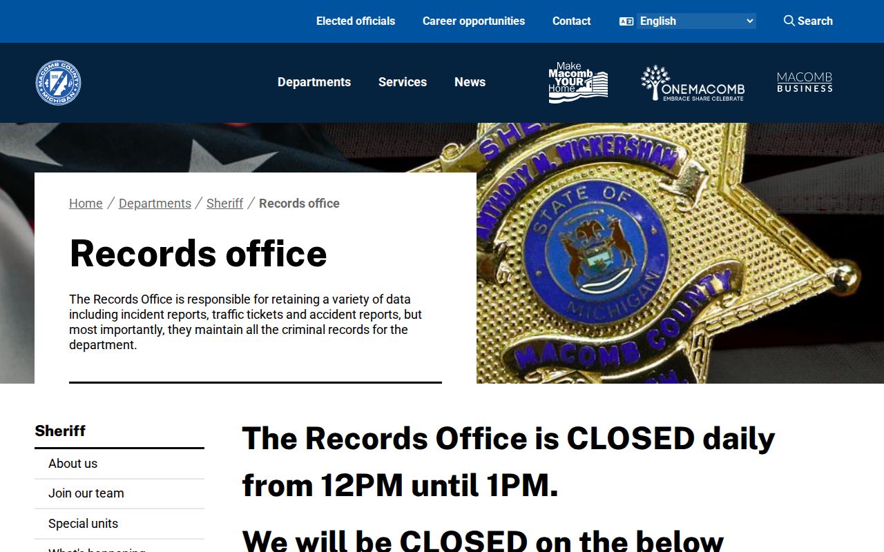Macomb County criminal records request options at the Sheriff Records Office