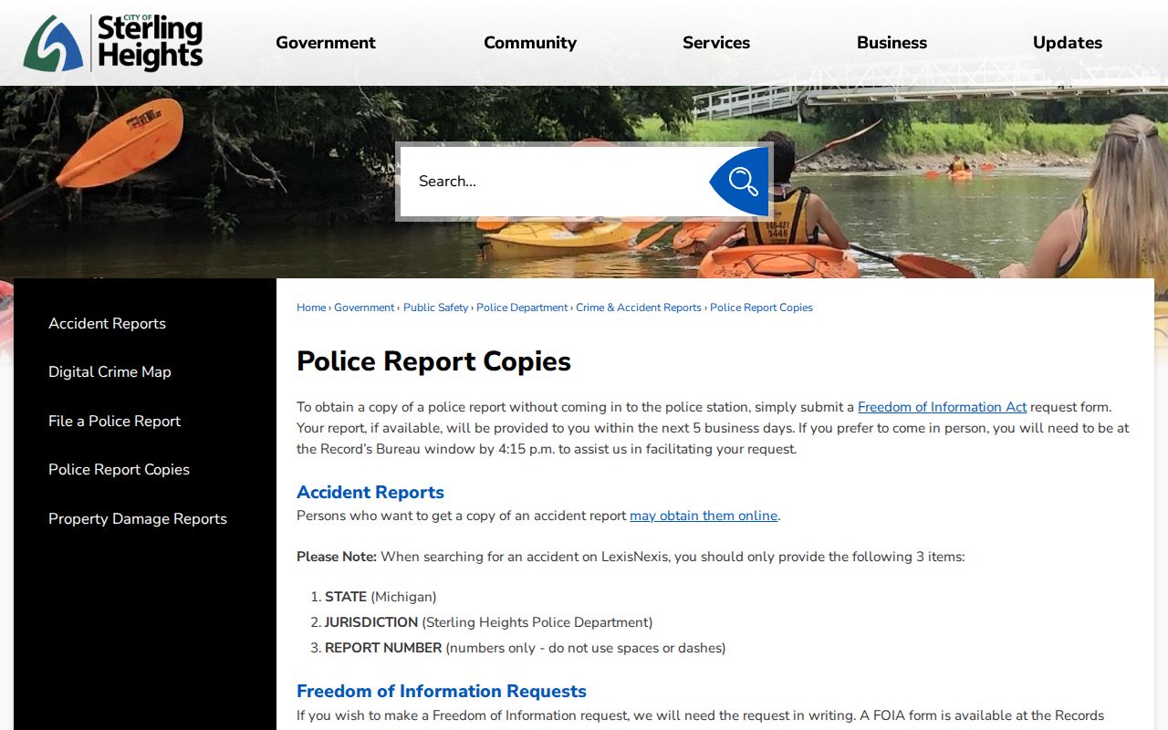 Sterling Heights police report copy and criminal record request instructions